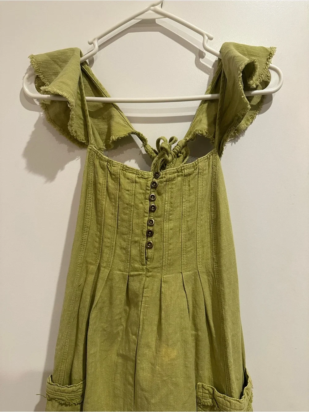 Free People Olive Green Ruffle-Sleeve Midi Dress